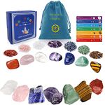 Healing Crystal for Beginners 7 Chakra Crystal Set,23 Pcs Healing Crystal Wiccan Reiki Gift,4 Types of Gemstones,Hexagonal Tumbled Stone,Natural Gemstones,Raw Stones,Crystal Gravel with Instruction