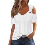 generic Todays Daily Deals Clearance Sexy Cold Shoulder Tops for Women UK Casual Ladies Eyelet Tops Trendy Solid Basic Womens Tops Blouses Workout Vacation Tunic Blouses Short Sleeve Cotton Tshirts