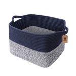 Goodpick Cotton Rope Basket, Cube Storage Bin for Towel Book Woven Storage Basket for Office Baby Laundry Basket Wicker Basket Dog Toy Basket Nursery Laundry Hampers Mix Blue, 13''x9.8''x 9''