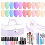Gellen Gel Nail Polish Kit with U V Light - 10 Colors Macaron Jelly Gel Nail Polish Kit with 36W Nail Lamp, Gel Nail Polish Set Starter Kit with Storage Box Soak off Nail Gel Kit Manicure Set