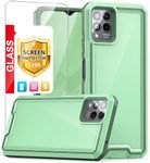 TJS Compatible for T-Mobile Revvl 6 Pro 5G Tough Mobile Phone Case, with Tempered Glass Screen Protector Dual Layer Heavy Duty Shockproof Rugged Hybrid Hard Protector Back Cover (Green)