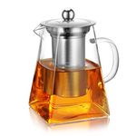 CNGLASS Glass Teapot with Infuser,31oz Clear Glass Tea Kettle with Removable Stainless Steel Strainer,Stovetop Safe Glass Teapot for Blooming and Loose Leaf Tea