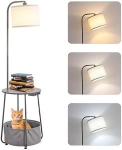 YJSQOEOE Floor Lamp with Cat Bed and Charging Station, Adjustable Lampshade, 3 Color Temperatures, Remote & Rocker Switch Control, Standing Lamp with USB & AC Outlets for Living Room Bedroom, Gray
