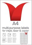 Multi-Purpose A4 White Self-Adhesive Labels - Die Cut 38.1 x 21.2mm - 65 Labels per Sheet - 100 Sheets per box/6500 Labels per Pack