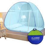 Classic Mosquito Net for Double Bed | Queen Size Foldable Machardani | Polyester 30GSM Strong Net | PVC Coated Corrosion Resistant Steel Wire - Full Blue