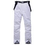 FeMereina Women´s Insulated Ski Bibs Waterproof Snow Pants Windproof Snowboarding Overalls Pants with Detachable Suspenders (White, Small)