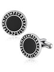 Bandmax Natural Black Agate Black Onyx Cufflinks for Men Viking Runes Cuff Links for Wedding Gift for Groom Groomsman