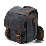 Waterproof Canvas Leather Trim DSLR SLR Shockproof Camera Shoulder Messenger Bag­ (Dark Grey)