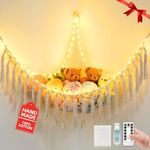 Stuffed Animal Hammock with 75LEDs, Extra Large 55in Toy Storage Macrame Hammock, Hanging Toy Net for Kids Bedroom Doll Room Corner Organizer, USB Plush Toy Hammock with Remote(XL)