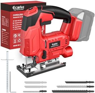 Ecarke Cordless Jig Saw Compatible With Milwaukee 18V Battery, Brushless, 6 Speeds Dial Control, 4 Orbital Sets, Dust-Blowing, ±45° Bevel Cuts, LED Light and 6PCS Blades For Cutting (Without Battery)