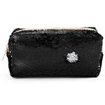 Flip Sequin Pouch Shiny Glittering Reversible Double Color w/Zipper for Kids, Teens, Men, Women-Toiletry Bag Holds School & Office Supplies, Makeup Fits in Backpacks- Quality Sequins Case (Black)