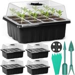 Sfee 5 Pack Seed Starter Tray Kit, 60 Seedling Trays with Humidity Dome and Base Greenhouse Grow Trays, Reusable Mini Propagator for Seed Starting Germination with Garden Tools Labels (Black)