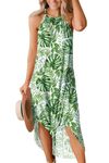 For G and PL Women's Summer Casual Sleeveless Side Slit Halter Long Maxi Beach Dress, Green & Foliage, L