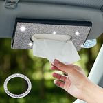 NEWL Bling Bling Car Sun Visor Tissue Box PU Leather Tissue Case Holder Hand-Made Sparkling Crystal Auto Napkin Holder for Women