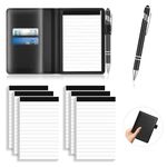 Small Notepad Holder Set, 8 Pieces Mini Pocket Notebook PU Leather with 1x Metal Pen and 6 Pcs Lined Memo Pad Refills 3x5 Inch, Small Note Pad Organizer with Card Holder for Daily Notes Record Work