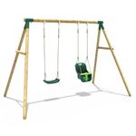 Rebo�® Children's Wooden Garden Swing Set - Luna | OutdoorToys | Pressure Treated Timber, Soft Feel Ropes, Baby Swing Seat and Regular Seat, Sturdy Construction