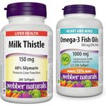 Webber Naturals Milk Thistle Extract, 150 Mg 240 count & Omega-3 Fish Oil 1,000 mg, 210 Softgels, Supports Cardiovascular Health and Brain Function