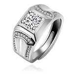 Uloveido Silver Color Cubic Zirconia Square Wedding Band Engagement Rings Adjustable His and Hers Couple Rings Set for Men Y3766