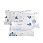 Mooreeke Christmas Holiday Queen Sheets, Snowflake Printed Queen Bed Sheet Set with Deep Pocket Non-Slip Fitted Winter Sheet