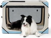 Lesure Collapsible Dog Crate - Portable Dog Travel Crate Kennel for Large Dog, 4-Door Pet Crate with Durable Mesh Windows, Indoor & Outdoor (Beige)