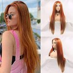 Xiweiya Long Hair Straight Wigs Synthetic Brown Lace Front Wigs Middle Part Red Cosplay Wigs Heat Resistant Wigs Natural Looking Auburn Lace Wigs …