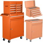 Large Tool Box,5 Drawer Orange Rolling Tool Chest On Wheels with Snap on Tool Box Top Chest,Locking Mechanic Tool Cabinets for Garage,Workshop,Repair Shop