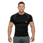 NINQ Half Sleeve Compression T-Shirt - Men's Athletic & Sports Tights for Fitness (in, Alpha, L, Regular, Dark Black)