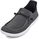 JACKSHIBO Men's Slip in Hands Free Barefoot Shoes Wide Toe Box Minimalist Canvas Slip on Loafer Zero Drop Sole Sneakers Natural Flexible Fit Black M11.5