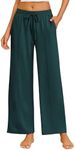 Ekouaer Women's Wide Leg Yoga Pants Elastic Waist Sweatpants Drawstring Pajama Bottoms Comfy Lounge Pants with Pockets Lake Green XL