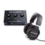 M-Audio Studio Equipment Bundle - M-Track Solo USB Audio Interface and Over Ear Studio Headphones for Recording, Streaming and Podcasting