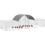 PawHut Chicken Run, 23' x 6.6' Metal Chicken Coop with Waterproof and Anti-UV Cover, Dome Roof, Door, for 12-14 Chickens, Ducks, Rabbits, Sliver