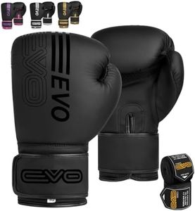 EVO Fitness Matte Black Boxing Gloves MMA Muay Thai Martial Arts Kick Boxing Sparring Training Fighting Men Punch Bag Women Pink Gloves With Hand Wraps (Black, 14 OZ)