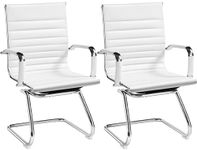 Yaheetech Faux Leather Guest Reception Chair Waiting Room Ergonomic Office Chair Mid-back Desk Chair with Armrests for Conference, Set of 2, White