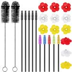 38 Pcs 3 Size Hummingbird Feeder Cleaning Brush with 16 Hummingbird Feeders Replacement Flowers White Red Yellow Bird Replacement Parts Feeding Ports Nylon Hummingbird Feeder Parts (Straight Brush)