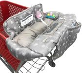 Soft Pillow Attached Waterproof 2-in-1 Baby Grocery Cart Seat Cover and High Chair Cover (Grey Arrow)