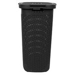 Mind Reader 60L Slim Laundry Hamper, Clothes Basket, Lid, Wicker Design, Plastic, 44.8L x 34.9W x 61.3H cm, Black