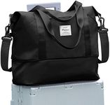 Travel Bag for women with Wet Pocket,Capacity Expanadle Weekender Overnight Duffel Bag with Trolley Sleeve Gym Tote Bags Waterproof Large (Black)