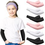 6 Pairs UV Sun Protection Arm Sleeves Football Baseball Basketball Arm Cover Elastic Cooling Arm Sleeves for Kids Sports Arm Compression Sleeves for Boys Toddlers Girls Child Outdoor, 3 Colors