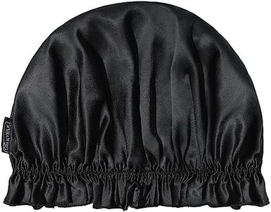 LILYSILK Silk Bonnet for Long Cruly Hair - 100% Mulberry Silk Sleep Cap with Elastic Band Frills - Black