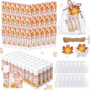 200 Pcs 50 Sets Baby Shower Hand Cream and Lip Balm Gift Bulk Baby Shower Wedding Party Favor for Wedding Bridesmaid Guests Gift Supplies with Organza Bag Thank You Tag(Maple Leaves)