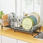 APEXCHASER Expandable Dish Drainers Rack, Dish Drying Rack with Swivel Drainage Spout, Cutlery Holder & Non-Scratch Plate Rack