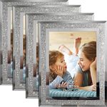 Calenzana 4 Pack 5x7 Sparkle Glass Picture Frame, Glitter Edge Photo Frames for Tabletop, Horizontal or Vertical Display