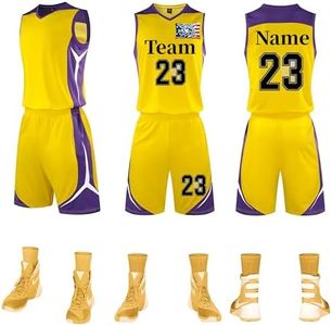 DVGEY Custom Basketball Jersey - Fan Jersey - Custom Any Name Number Team Logo - Custom Basketball Jersey for Kids Boys Men Adult & Personalized Team Uniforms (Yellow)