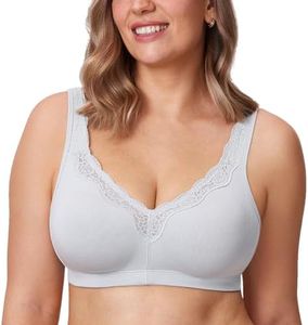 DELIMIRA Women's Wireless Plus Size Full Coverage Lace Bra Cotton Unlined Comfortable French Gray 36DD