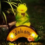 AGPTEK Solar Garden Statues Frog Figurine Lights for Outside, Unique Outdoor Statue Frog for Garden Yard Home Decor, Housewarming, Birthday for Friends and Women, Mom, Grandma