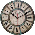 Qukueoy 16 Inch Silent Round Wooden Wall Clock Rustic Country Style, Battery Operated, Vintage Farmhouse Wall Decor for Living Room, Kitchen, Bedroom, Office