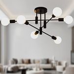 JIINOO Chandelier Modern Pendant Light 6 Lights Metal Industrial Vintage Bracket Chandelier for Living Room Dining Room Bedroom Foyer, Black