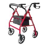 Lightweight Folding Mobility Aids, Mobility Walker Rollator 4 Wheel with Padded Seat, Lockable Brakes and Bag, Walking Frame for The Elderly or Disabled (Red)