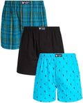 U.S. Polo Assn. Men's Underwear – Woven Boxers with Functional Fly (3 Pack), Teal/Black/Blue, L