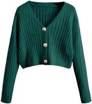 SweatyRocks Women's Long Sleeve Button Front V Neck Soft Knit Cardigan Sweaters Deep Green M